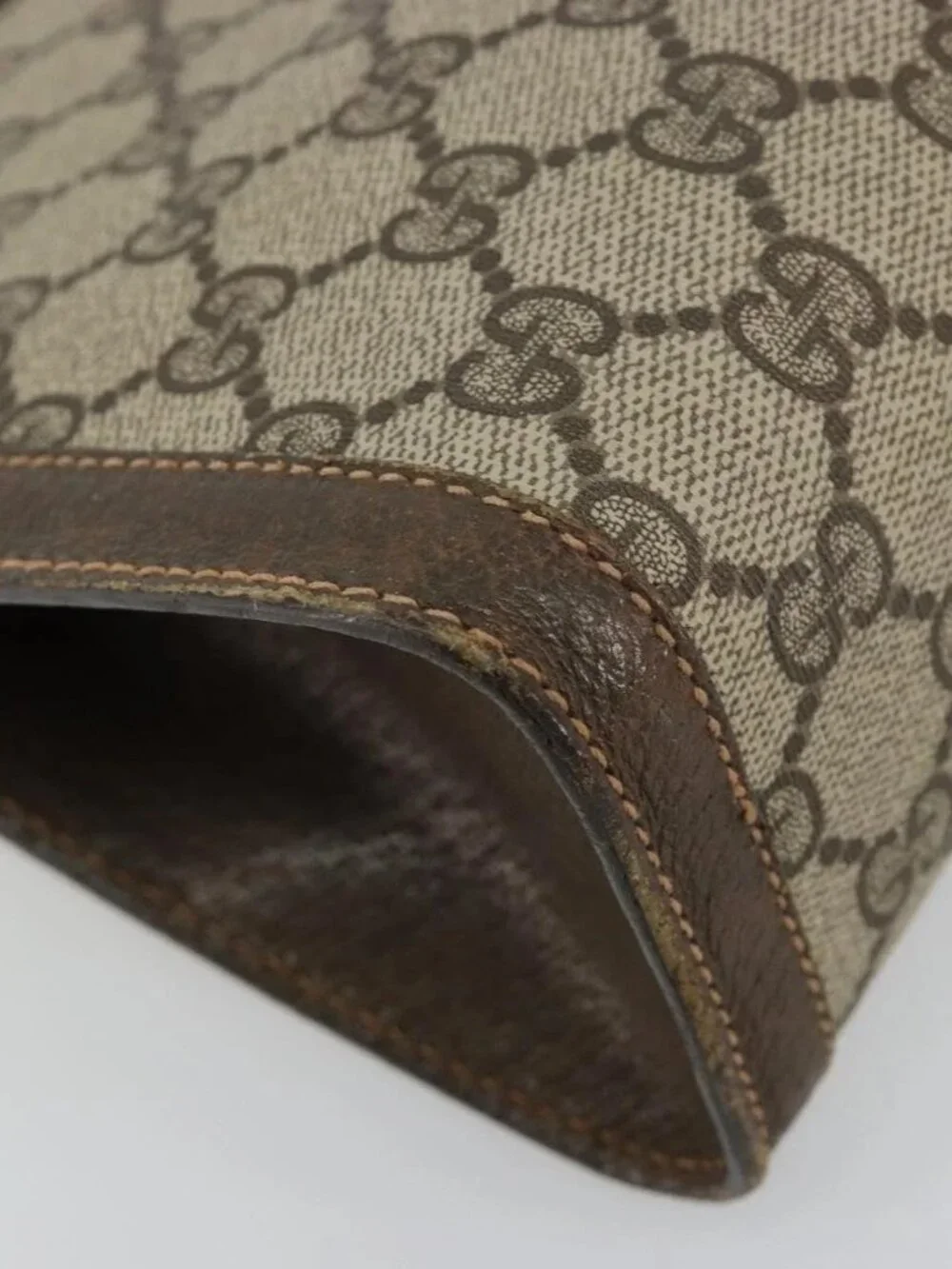 GUCCI GG Supreme Web Sherry Line Clutch Bag PVC Beige 67 014 2125 Auth BA13385